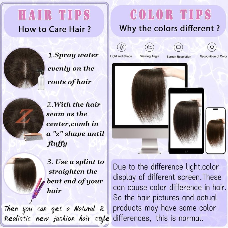 LEDIZE Hair Toppers for Women Real Human Hair, 360° Cover Middle Part Human Hair Toppers for Women with Thinning Realistic Scalp Line Upgrade Basement Toppers Hair Pieces Medium Brown, Side Bangs