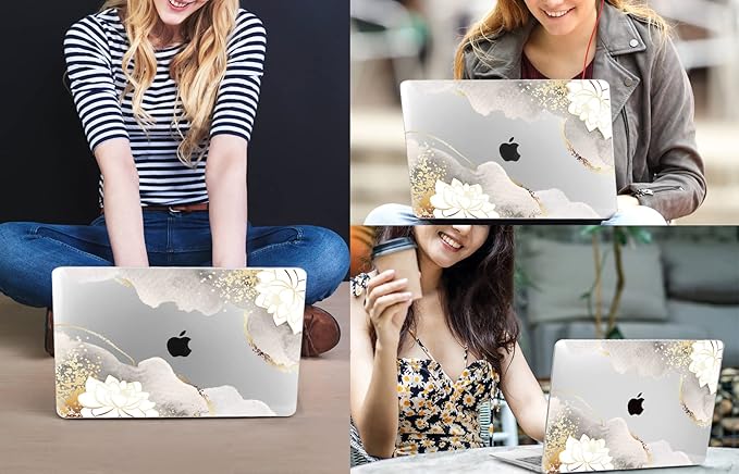 CISSOOK for MacBook Air 13.6 inch Case 2026 2025 2024 2023 2022 Release Model A3449 A3240 A3113 A2681, Lotus Hard Shell Case Keyboard Cover for MacBook Air 13 M2 M3 M4 M5 Chip, Charming Painting