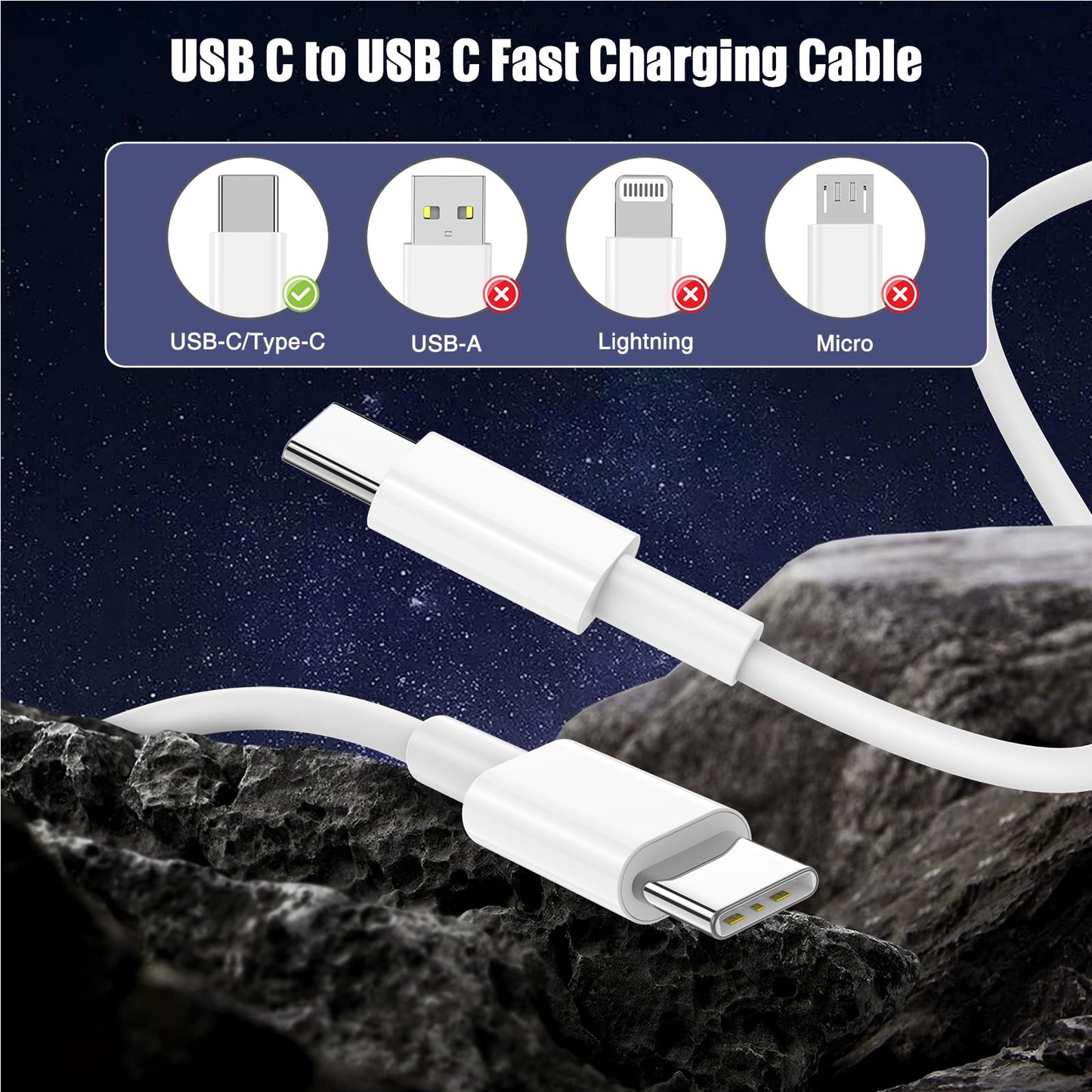 LOFPYE 3-Pack 10FT 60W USB C to USB C Cable, Type C to Type C Cable,Fast Charging Cable for iPhone 16 15 Pro Plus Pro Max，for Galaxy S24 S23, for iPad Pro/Air, for MacBook Pro/Air and More