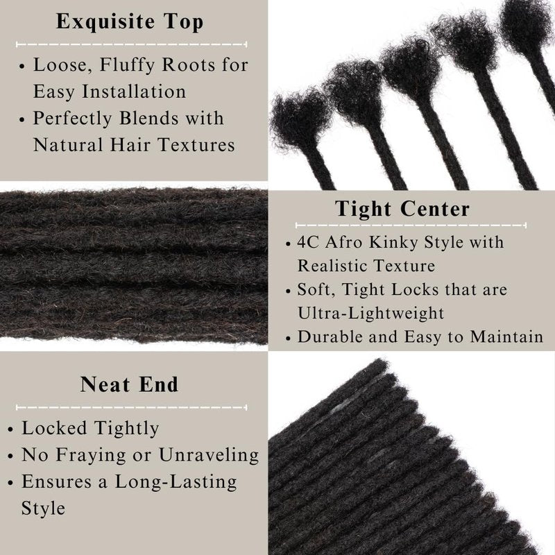 LinkMai 0.2-0.8cm Locs 8-18 I nch 20 Strands 100% Real Human Hair Dreadlock Extensions for Man/Women Permanent Loc Extensions Bundles Can Be Dyed Bleached Curled & Twisted (0.4CM, 1B, 18 INCH)