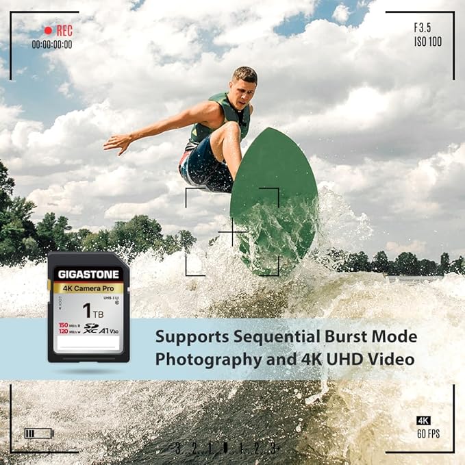 【5-Years Data Recovery】 GIGASTONE 1TB SDXC Memory Card 4K Pro Series Camera Transfer Speed Up to 150MB/s Compatible with Digital Camera, UHS-I A1 V30 Class 10 for 4K UHD Video