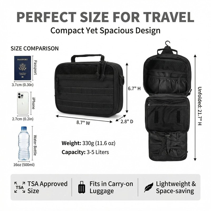 VELVEBAG ﻿Tactical Toiletry Bag for Men, Mens Toiletry Travel Bag, Hanging Dopp Kit Waterproof TravelShaving Hygiene Bag, Bathroom Multi-pocket Organizer, for Short Trips, Camping & Gym, Black