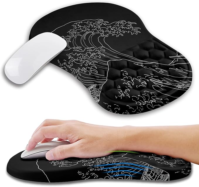 Kuosgm Ergonomic Mouse Pad Wrist Support with Memory Foam Massage Bulge, Carpal Tunnel Pain Relief Mousepad Wrist Rest for Mouse(12x8 inch,Sea Wave)