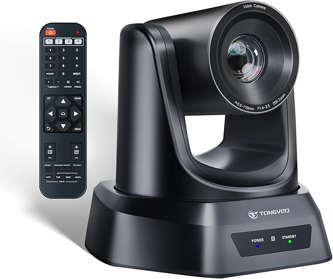TONGVEO PTZ Camera AI Auto-Tracking 20X Optical Zoom HDMI IP Live Streaming SDI USB3.0 1080P 60fps PoE Supports for Church Services Worship Education Video Conference with OBS vMix Zoom and More