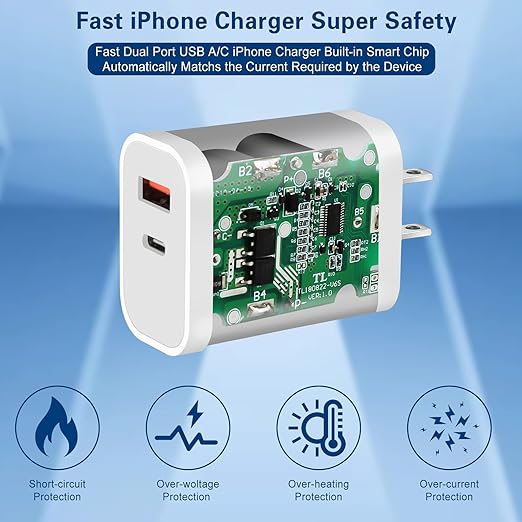 Fast Charger iPhone,Dual Port A/C iPhone Charger Fast Charging Block,2Pack Super Quick Double Apple iPhone Wall Charger Power Adapter 10FT USB C to Lightning Cable for iPhone 14/13/12/11/ProMax/XS/XR