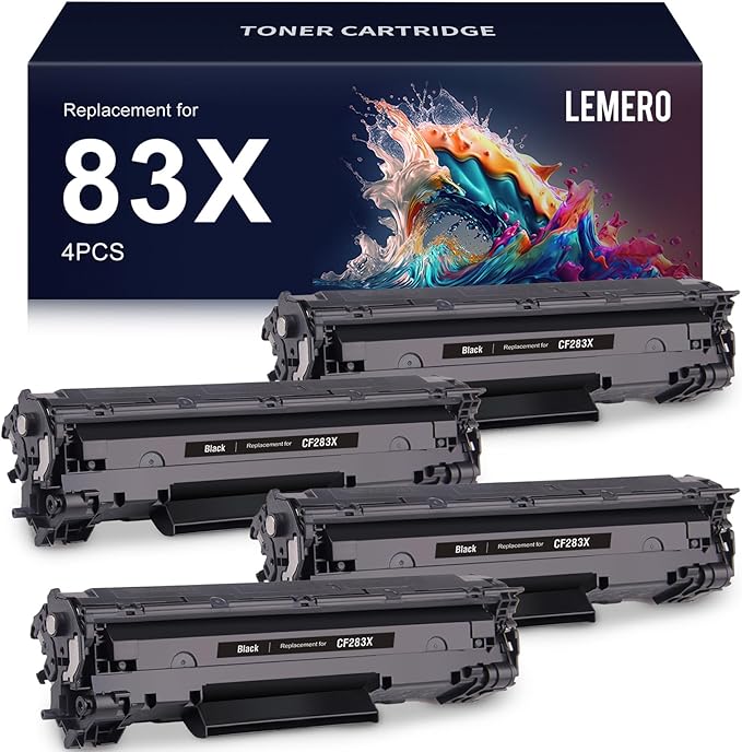 LEMERO 83X CF283X Toner Cartridge Compatible Replacement for HP 83X CF283X 83A CF283A High Yield - use with LaserJet Pro M201dw MFP M225dw MFP M225dn MFP M225nw (Black, 4-Pack)