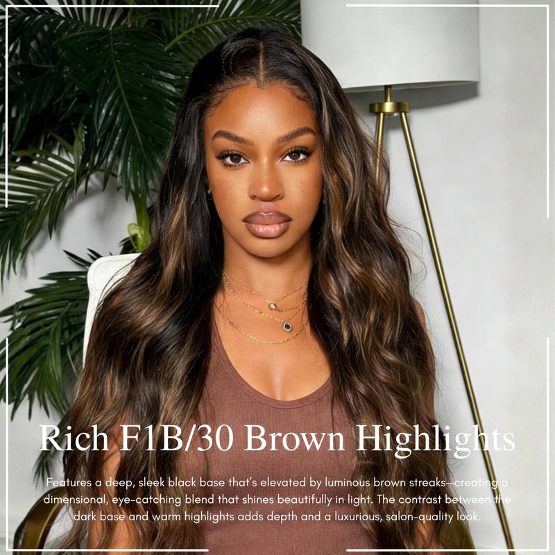 BQRIH #F1B/30 Brown Highlighted 2x6 HD Closure Only Body Wave Human Hair 12 Inch, 15A Salon Grade 100% Virgin Deep Part Ombre Honey Brown Highlight 2by6 Kim K Lace Closure Pre Plucked For Women Sew In