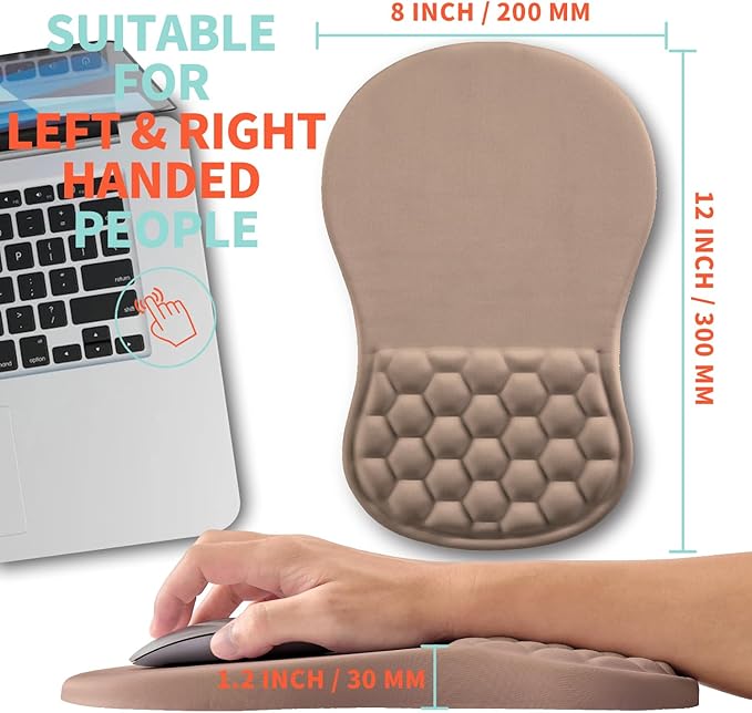 Kuosgm Ergonomic Mouse Pad Wrist Support with Memory Foam Massage Bulge, Carpal Tunnel Pain Relief Mousepad Wrist Rest for Mouse(12x8 inch, Sand Color)