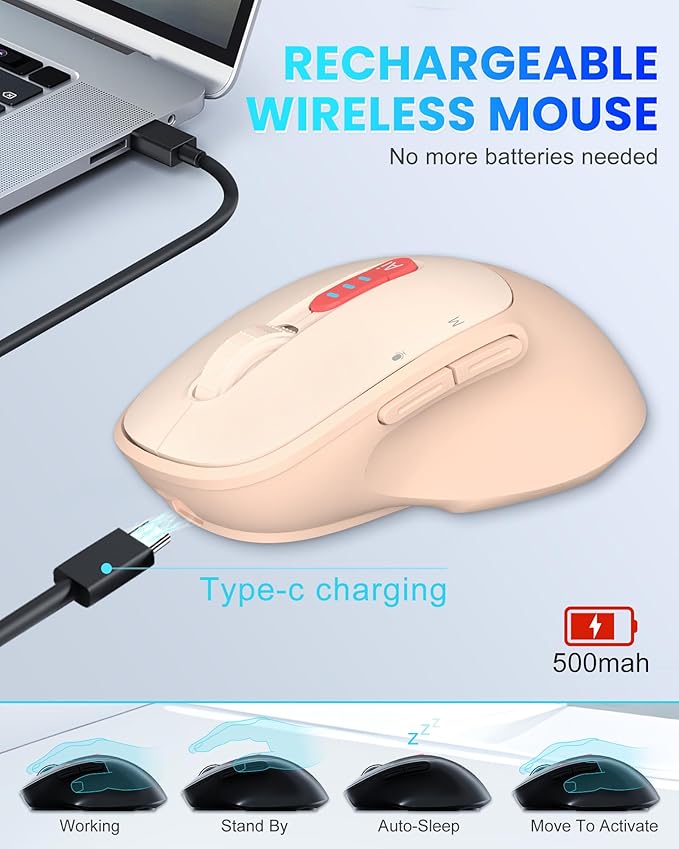 THINKKEEN AI Mouse, Bluetooth Wireless Mouse with Voice Input Search, Voice and Word Translation, Form Document Output, Code Generation, AI Writing, AI Drawing, Rechargeable, for Windows, macOS(Pink)