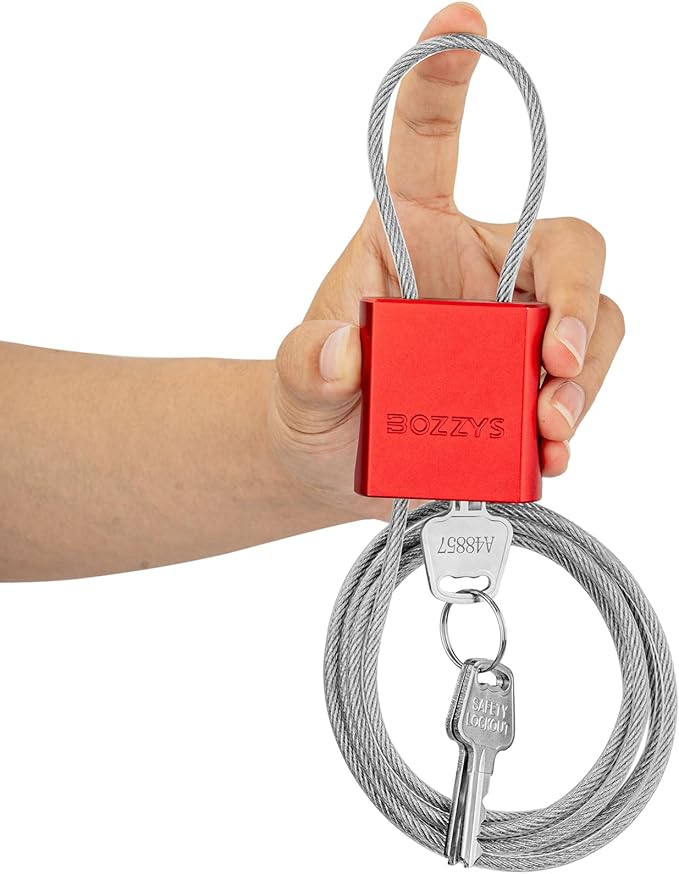 BOZZYS Cable Lock with 3 Keys | L 6.56ft(2m),D 1/6in(4mm) Adjustable Steel Cable Padlock | Aluminum Locks for Bikes, Gate, Lockers & Outdoor Gear | Weatherproof & Red