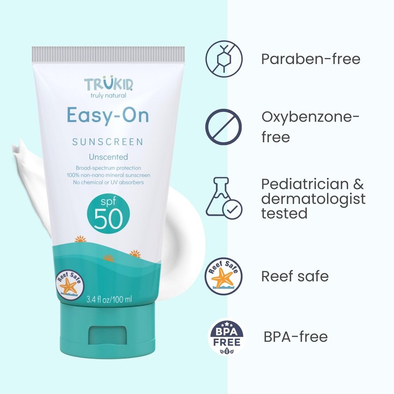 TruKid Sport Mineral Sunscreen SPF 30 - All Natural Kids & Baby Sunscreen for Face & Body, Non-Toxic Zinc Oxide Sunblock Protection for Sensitive Skin, Unscented, FSA Eligible, Travel Size 3.4oz