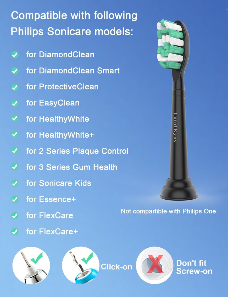 Toothbrush Replacement Brush Heads for Philips Sonicare C1 C2 ProtectiveClean 4100 5100 5300, Electric Sonic Tooth Refill Head Plaque Control, 10 Pack, Black