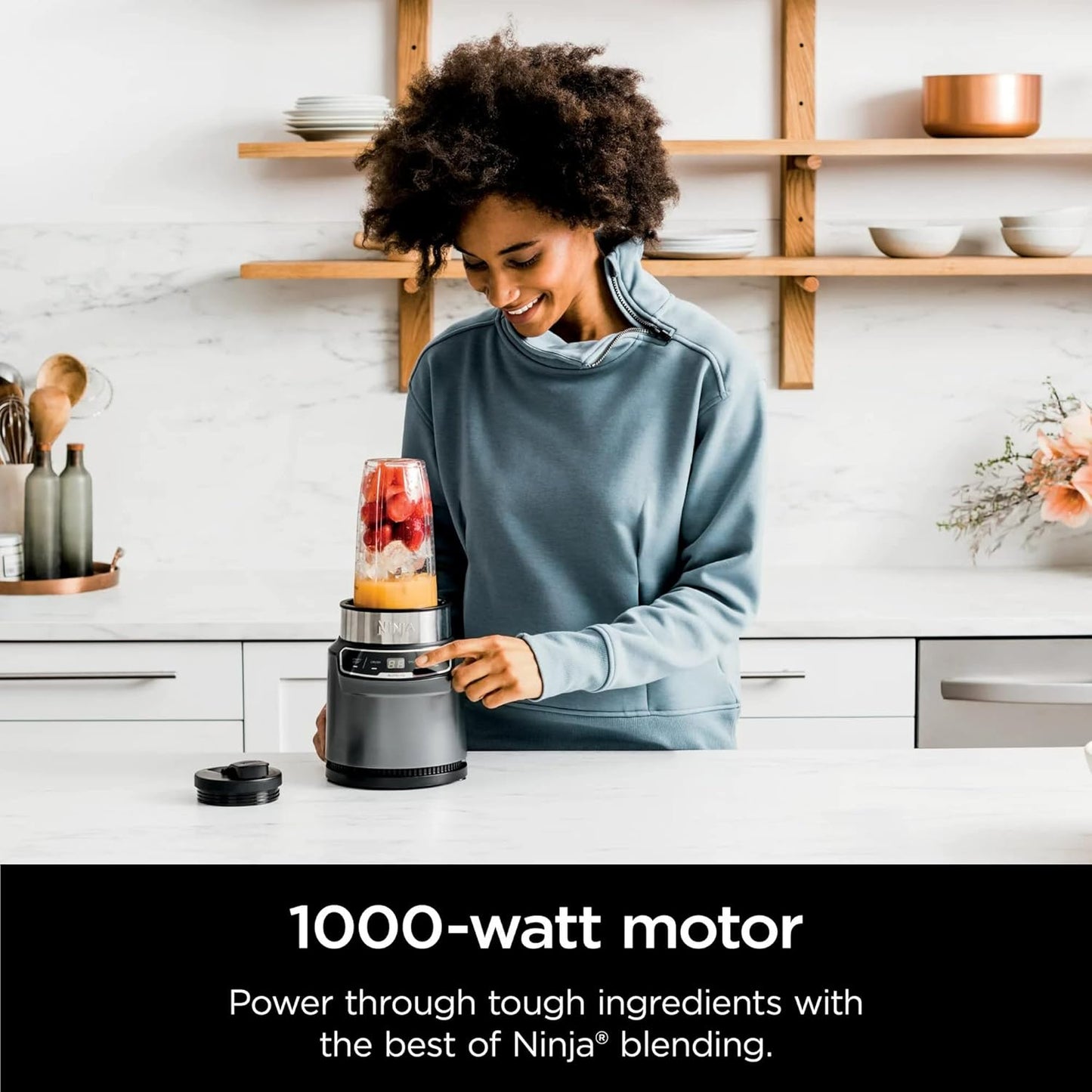 Ninja BN400 Nutri Pro Personal Blender - 1000W Auto-iQ Technology for Smoothies & Frozen Drinks | Includes 18oz & 24oz To-Go Cups
