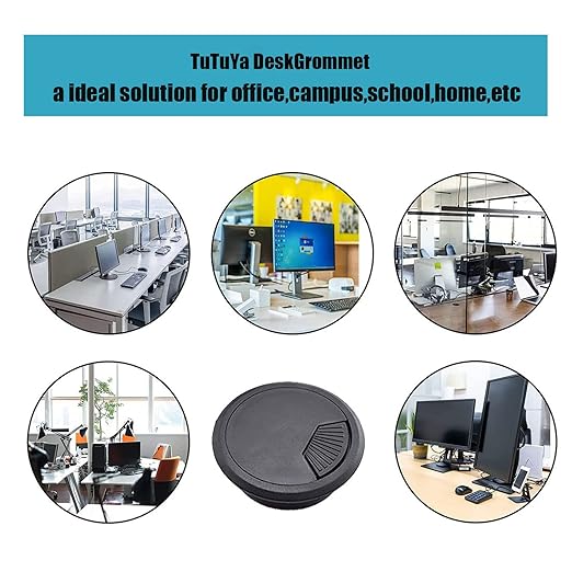TuTuYa 6PCS Desk Grommet, Desk Cable Grommet 3-1/6 Inch (80 mm) Black Desk Cable Hole Cover with Hole Saw, Cable Pass Through, Ideal Solution for Office and Home Table Cable (Black, 3-1/6 Inch)