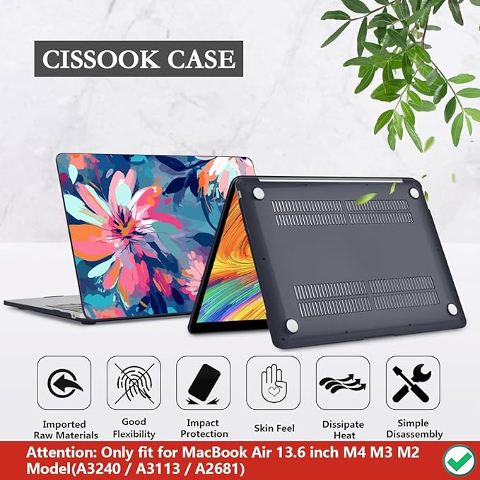 CISSOOK Compatible with MacBook Air 13.6 inch Case 2026 2025 2024 2023 2022 Release M5 M4 M3 M2 Chip A3449 A3240 A3113 A2681, Hard Shell Case Keyboard Cover Screen Protector, Muti-Color Painting
