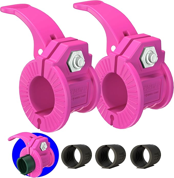 ZY-HUAN Barbell Clips 1 inch Barbell Clamps 0.9-1.18inch Quick Release Weight Clips for Bars Multi-Size Adjustable Olympic Barbell Clamps (Rose)
