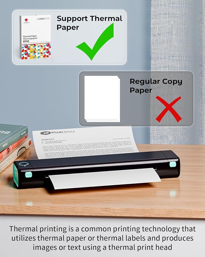 Phomemo Portable Printers Wireless for Travel - Bluetooth Thermal Printer Supports 8.5" X 11" Letter, Inkless Printer Compatible with Phone Laptop for Home Use Car School Office, Come with Carry Case