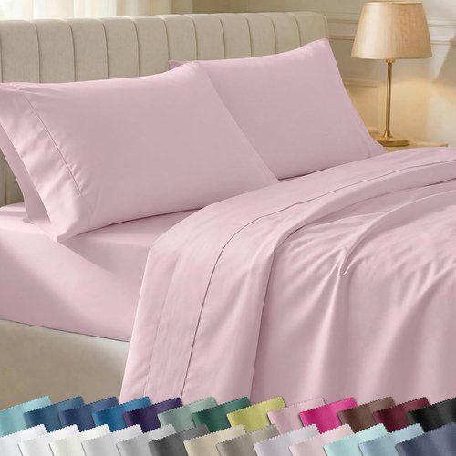 California Design Den Twin Size 100% Cotton Sheet Set - Silky Smooth Sateen, 400 Thread Count, Pink