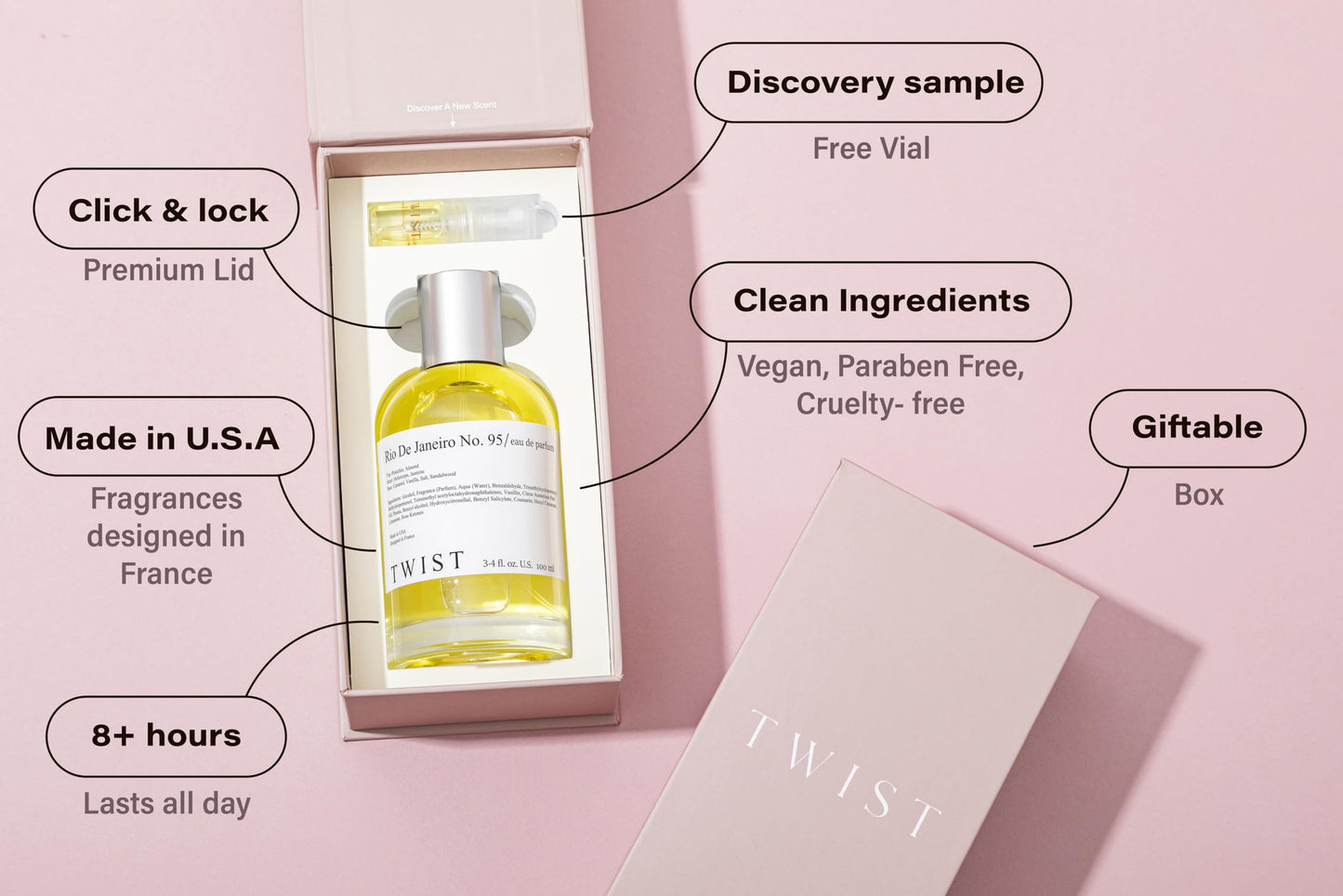 Twist Rio De Janeiro No. 95 Inspired by S. D. Janeiro's 62 Pistachio & Salted Caramel, Long Lasting Perfume For Women, Paraben Free, Vegan, Clean Ingredients, Fragrance - Spray 100 ml | 3.4 fl. oz.
