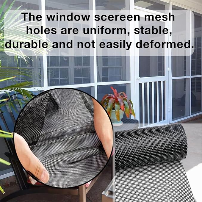 36IN*50FT Window Screen Mesh,Fiberglass Screens Roll,Pet Proof Window Screen Replacement,DIY Screening Mesh Netting for Windows, Door, Pool, Porch,Patio -Black（90cm*15m）