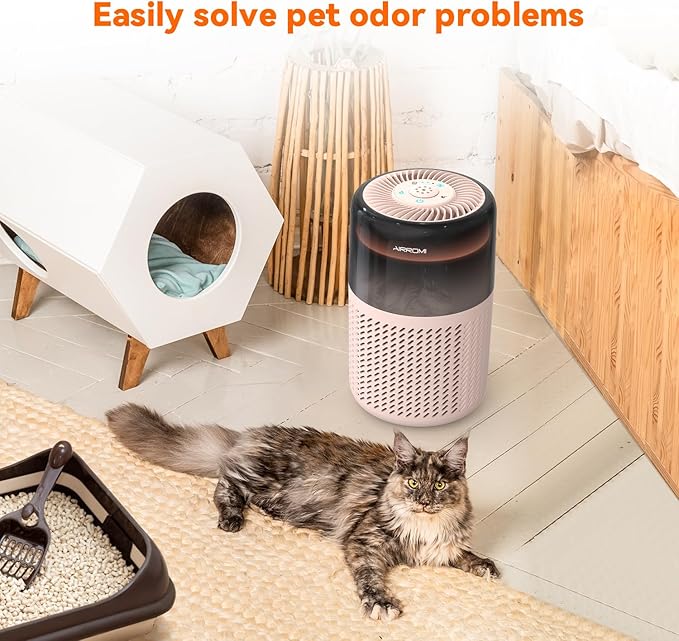 AIRROMI HEPA Air Purifier for Bedroom&Home,Pet Air Purifier for Home Pets,Removes Pet Odor,Cat Litter Smell,Dust,Smoke&Allergies,Quiet Room Air Purifier with Scents,360°Air Cleaner,A2005 Beige