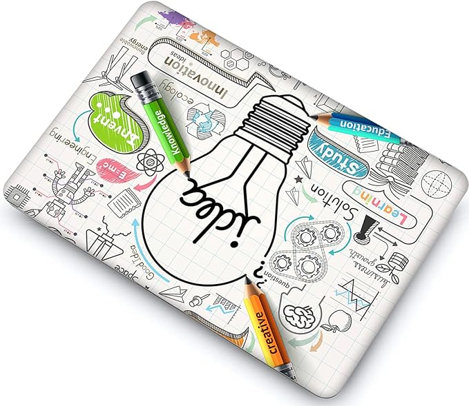 AMCJJ Compatible with MacBook Air 13 Inch Case 2017 2016 2015 2014 2013 2012 2011 2010 Release A1466/A1369, Plastic Hard Shell Case & Keyboard Cover & Screen Protector - Idea Bulb