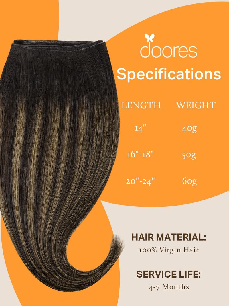 DOORES Genius Sew in Weft Hair Extensions Hand Tied Extensions, 14 Inch Light Dark Brown 40g, Sew in Human Hair Extensions Short