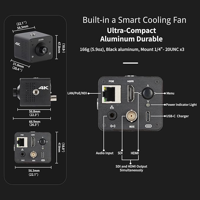 zowietek 4K Native NDI|HX3 POV Box Camera PoE, ZowieCAM, SDI & HDMI & UVC Output, Standalone RTSP/RTMP(s)/SRT Live Streaming, Ultra-Compact, Interchangeable Lens, PC/Mobile Phone/Tablet Control (M12)