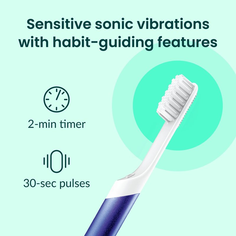 Quip Sonic Toothbrush for Adults with Timer - Includes Extra Brush Head and Travel Cover Mount - Electric, Soft Bristle Refill Head, Metal Handle, 3 Month Battery Life - Travel Toothbrush - Indigo
