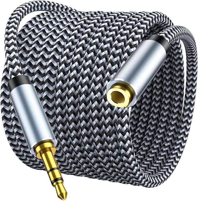 MORELECS Aux Extension Cord 15ft, 3.5mm 1/8 Aux Stereo Audio Cable Male to Female Stereo Audio Extension Adapter Cable Nylon Braided Male to Female AUX Cord Compatible Phones, Headphones,Speakers, PC