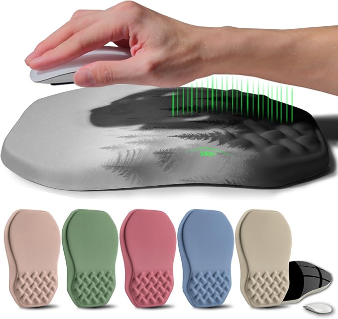 Gleamtide Ergonomic Raised Mouse Pad Wrist Support with Bilateral Slope Memory Foam Mousepad for Wrist Rest and Carpal Tunnel Pain Relief 11.8x7.9〃Forest
