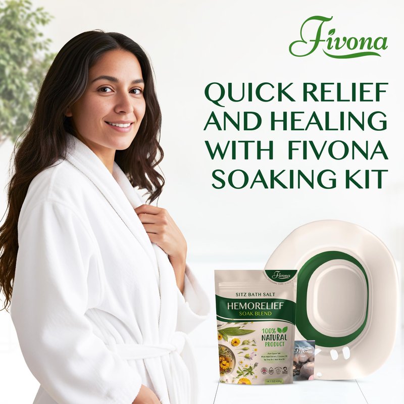 Fivona 2-in-1 Sitz Bath Soak Kit Over The Toilet Seat with Epsom Salt Blend with Essential Oils for Hemorrhoids and Postpartum Care Ideal for Perineal Soaking and Fast Irritation Relief