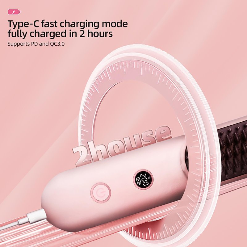 Bestauty Cordless Hair Straightener Brush, MCH Fast 20s Heating Technology, 320℉-356℉-392℉ 3 Levels Adjustable, Negative Ion Conditioning Hair Straightening Brush Volumizing Hot Comb (Baby Pink)