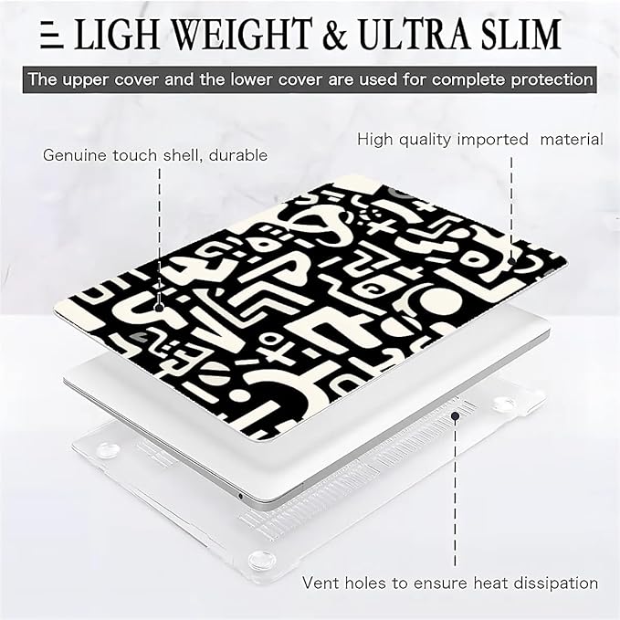 COTAIL Compatible with MacBook Air 13.3 13.6 Inch Case 2022 2021 2020 2019 Plastic Hard Shell Case Cover,13.6 Air (A2681) M2 2022, Black and White Letters