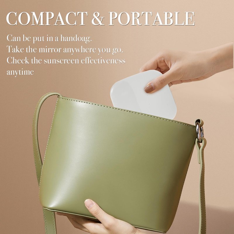 HiPai UV Camera Mirror for Sunscreen Test & SPF Detection, 1x/2x Magnifying Travel Mirror with Dimmable LED Lights, Handheld 2-Sided Portable Makeup Mirror for Handbag/Pocket,White