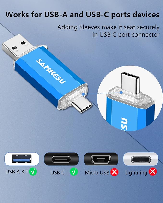 SANKESU 64GB 3 Pack 2-in-1 USB C Flash Drive Type-A+Type-C Dual Drive OTG,USB C Storage Flash Drive Compatible with iPhone 16/15, Android Smartphone/Tablets/Computers