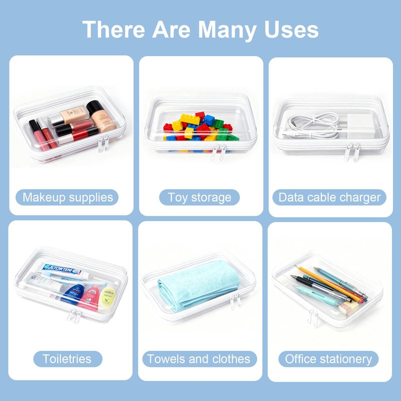 6 pcs Clear Hard Shell Zipper Case, Travel Makeup & Toiletry Organizer, Zippered Toy Storage, Pencil Case, Toy Storage Box, Hard Plastic Cosmetic Bag for Storage ,Travel Transparent Zipper Storage Box