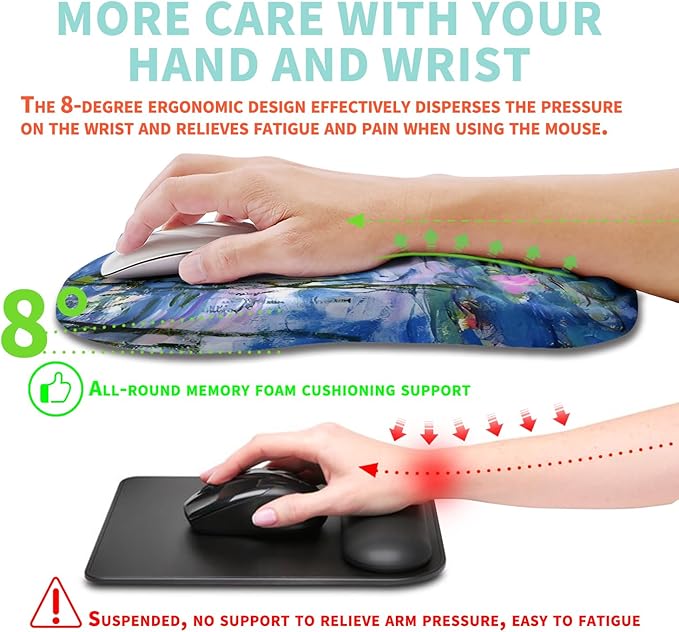 Kuosgm Ergonomic Mouse Pad Wrist Support with Memory Foam Massage Bulge, Carpal Tunnel Pain Relief Mousepad Wrist Rest for Mouse(12x8 inch, Lotus Pond)