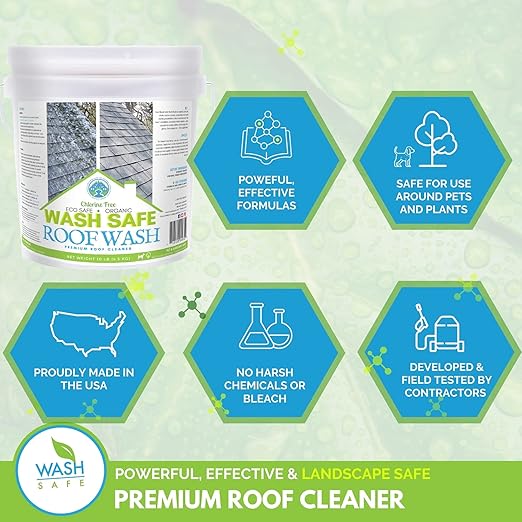 Wash Safeâ¢ ROOF WASH Roof Cleaner, 10 lb. | Clear, Bleach-Free Concentrate | Clean Up to 10,000 sq. ft. of Asphalt, Wood, Slate and Ceramic Shingles or Tiles