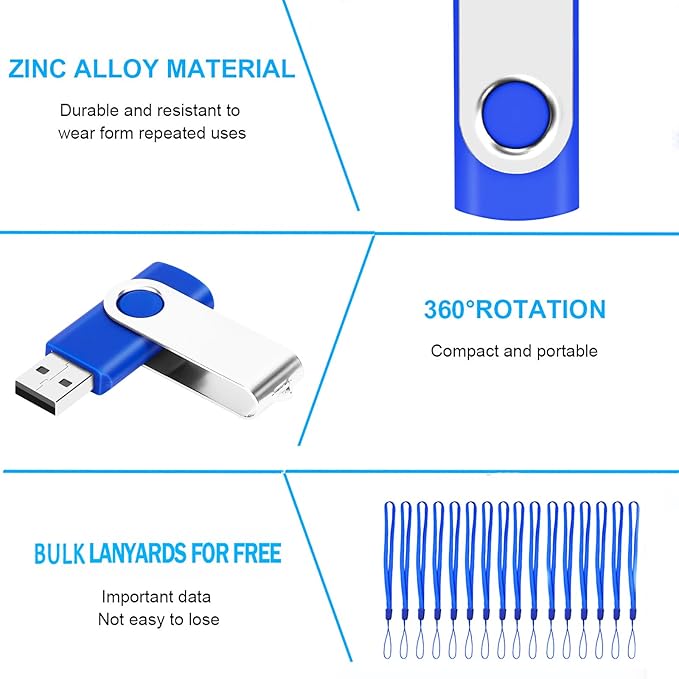 50-Pack of 1GB USB Flash Drive Bulk EASTBULL FAT32 Thumb Drives Pack (Blue)