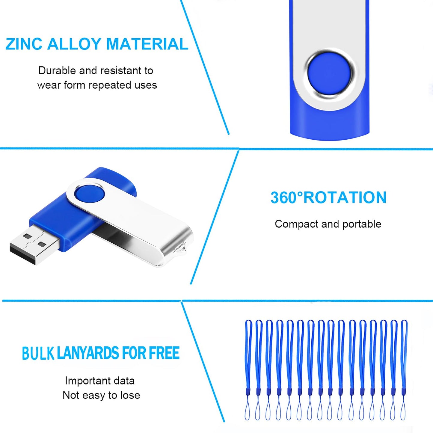 100-Pack of 1GB USB Flash Drive Bulk EASTBULL FAT32 Thumb Drive Pack (Blue)
