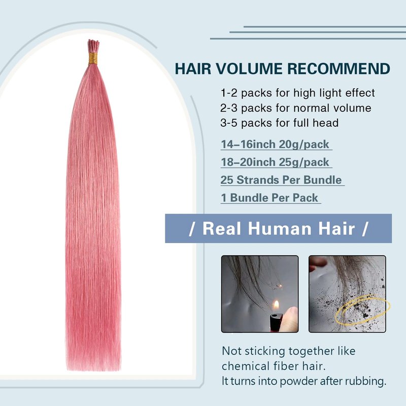 Sunya I Tip Hair Extensions Human Hair Hot Pink 20 Inch Pink I Tip Hair Extensions 25g 25 Strands/Pack