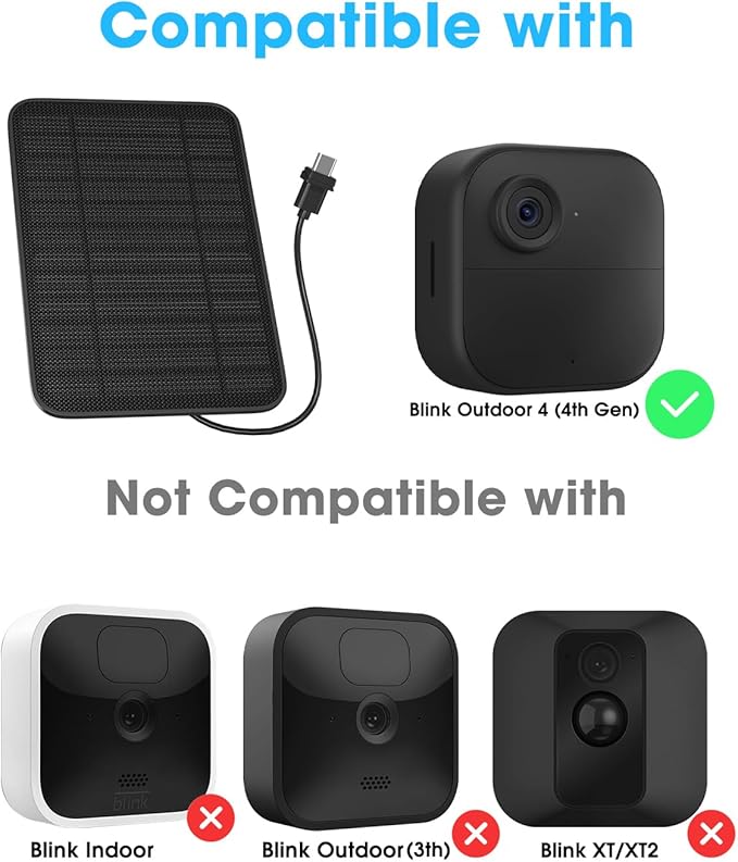 5W Solar Panel Compatible with Blink Outdoor 4(4th Gen)/Outdoor 2K+ Camera, Solar Panel Charger for Blink Camera with 13.1ft Cable Rubber Plug, IP65 Weatherproof, Includes Secure Wall Mount, 3 Pack