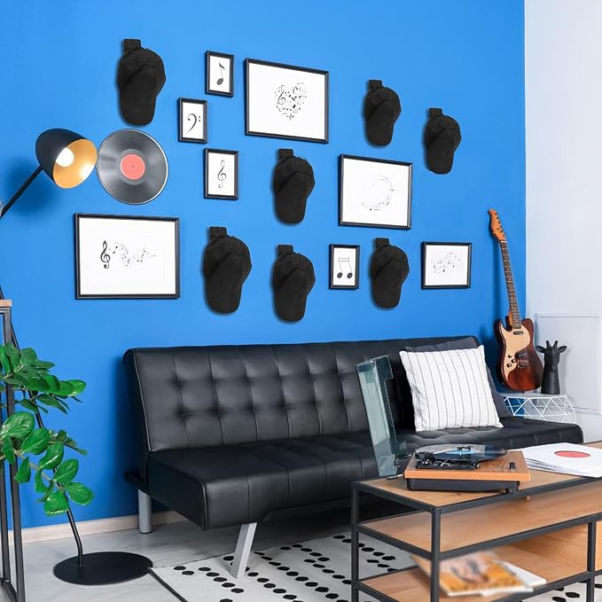 Wonderjune 12 Pcs Headphone Wall Hangers Adhesive Gaming Headset Holder Hooks for Wall Mount Strong Universal Stand Hooks for Most Headphone Controller, Hat, Baseball Caps, Door, Closet (Black)