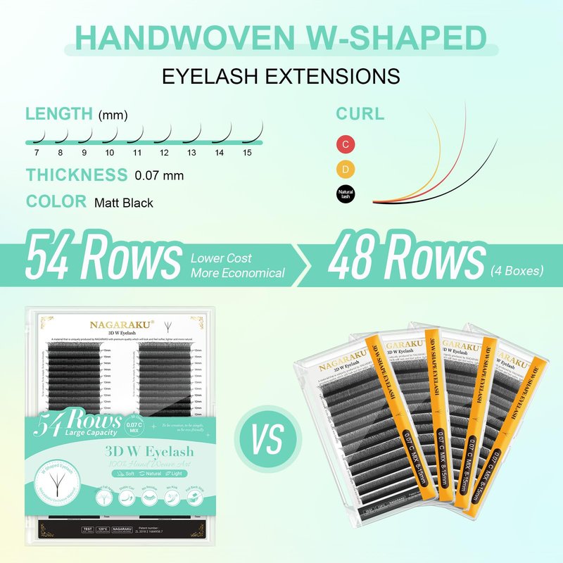NAGARAKU W Eyelash Extensions High Capacity 54 Rows 3D Volume Premade Fan 0.07mm D Curl 7-15mm Mix Matte Black Easy Fanning yy Eye Lashes Handwoven W Shaped Wispy Cluster Professional Lash Supplies