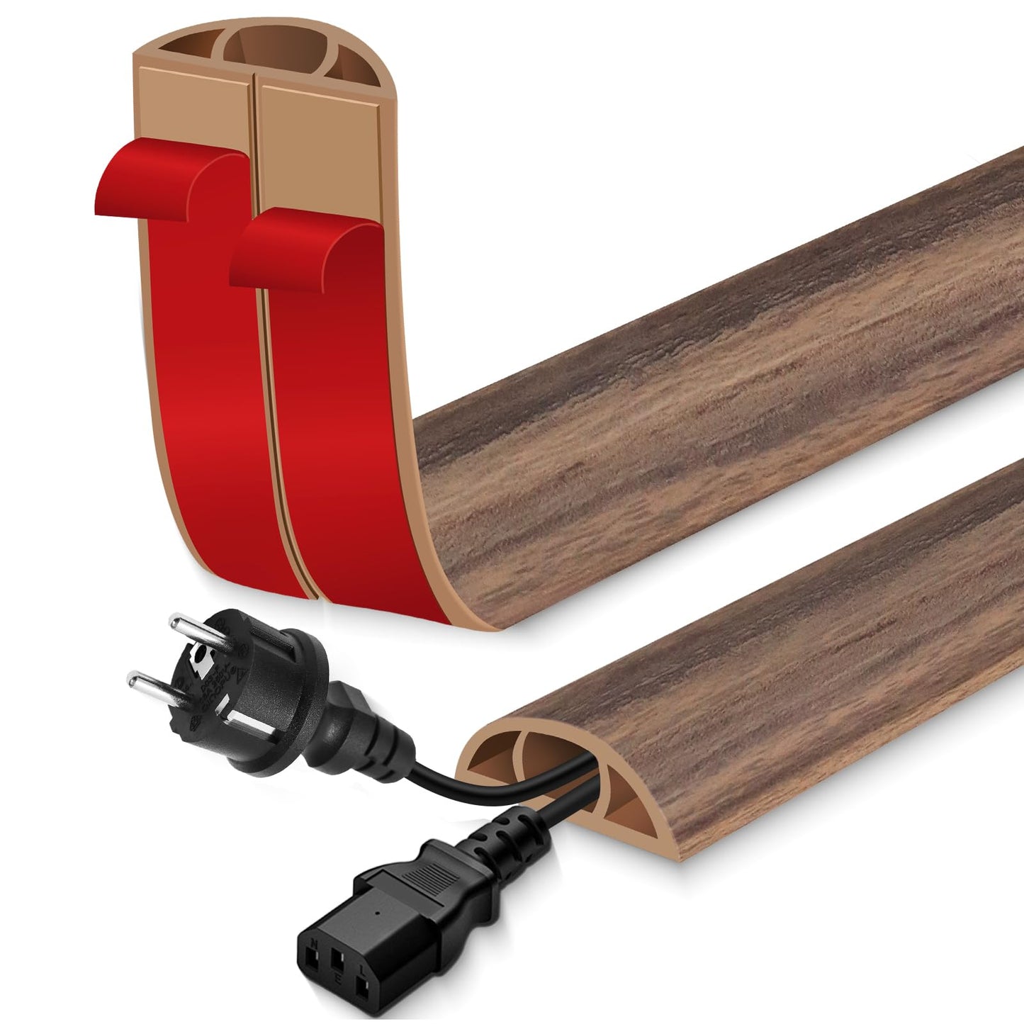 Floor Cord Cover for Wires on Floor Self Adhesive Cord Hider Floor Cable Management Wire Covers for Cords Protector Prevent Cable Trips Cord Cavity W 0.47" x H 0.27", Misty Brown Wood, 10Ft
