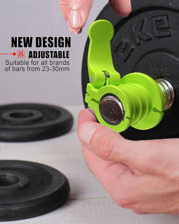 ZY-HUAN Barbell Clips 1 inch Barbell Clamps 0.9-1.18inch Quick Release Weight Clips for Bars Multi-Size Adjustable Olympic Barbell Clamps (Green)