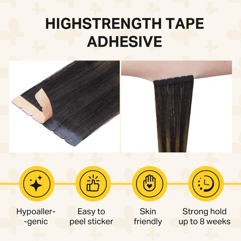 DOORES Tape in Hair Extensions, 10pcs 35g 16 Inch Balayage Dark Brown to Chestnut Brown Mini Tape Weft Extensions Invisible Remy Real Human Hair DIY Seamless Flexible Wear Silky Straight