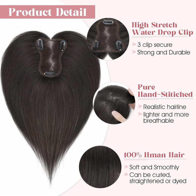 S-noilite Hair Toppers for Women - Real Human Hair Clip-In Bangs | 360° 3D Coverage, Jet Black, 11 Inch