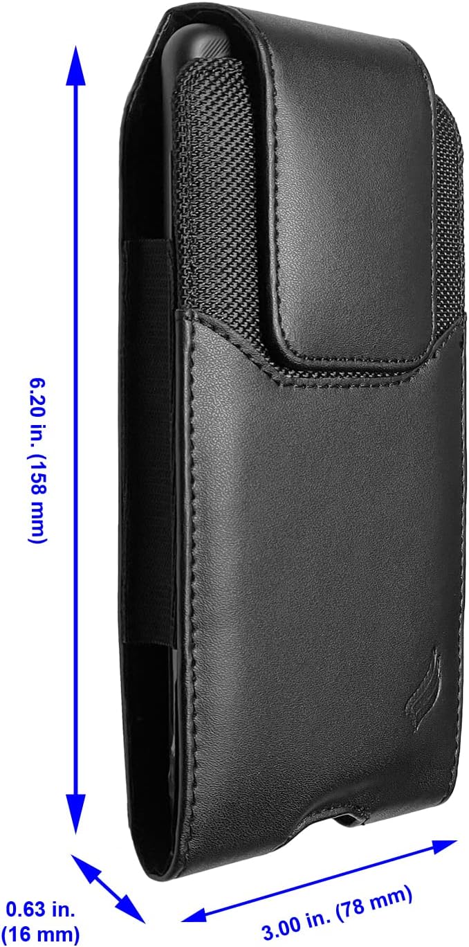 CELZEN Leather Cell Phone Holster for T-Mobile REVVLRY+, REVVL 4, AT&T Fusion Z, Motivate, Jitterbug Smart3, Kyocera DuraSport 5G - Vertical Case Waist Carrying Pouch with Belt Clip/Loops, Black